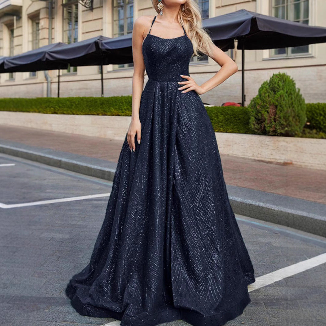 Damen Abendkleid mit Seitenschlitz Glitzernde Oberfläche Norvielle