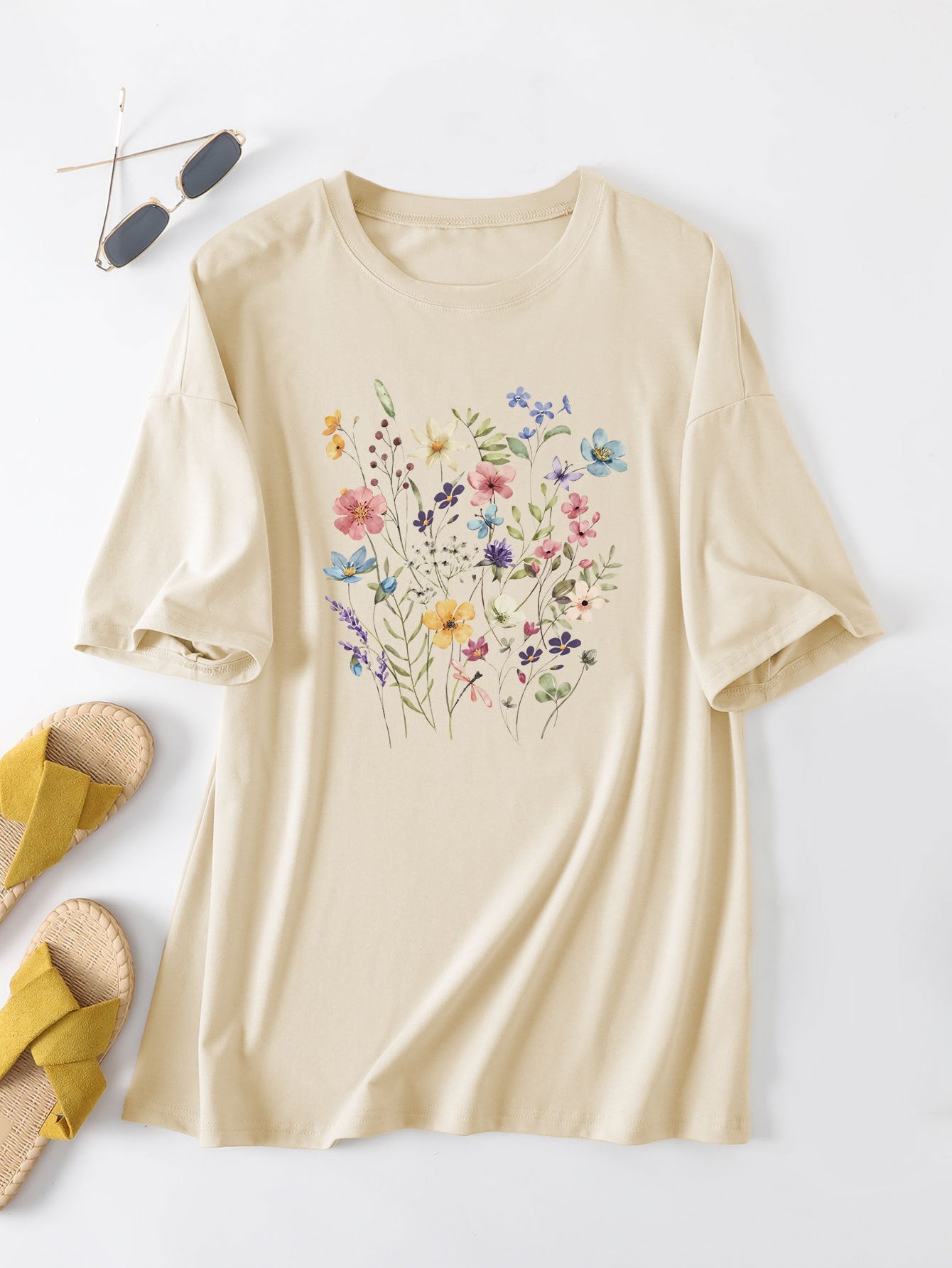 Damen Sommerbluse Floralmuster Baumwolle Blumenweiß