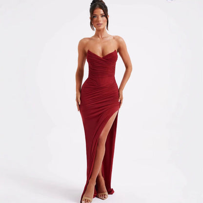 Damen Maxikleid Schmal Schnitt Schlitzdesign