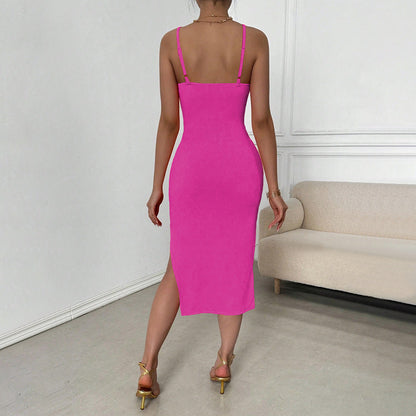 Damen Midi-Kleid Figurbetont Cut-Out Spaghetti-Träger