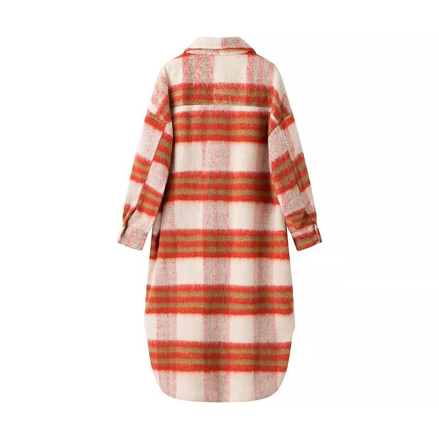 Damen Oversized Wollmantel Karomuster