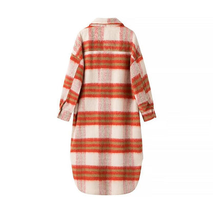 Damen Oversized Wollmantel Karomuster