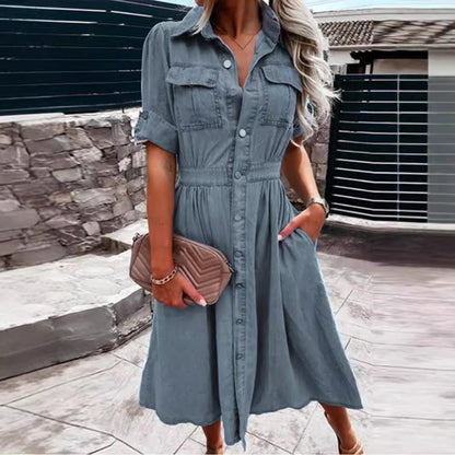Damen Jeanskleid Mit Taschen Elegante Taillierung Norvielle