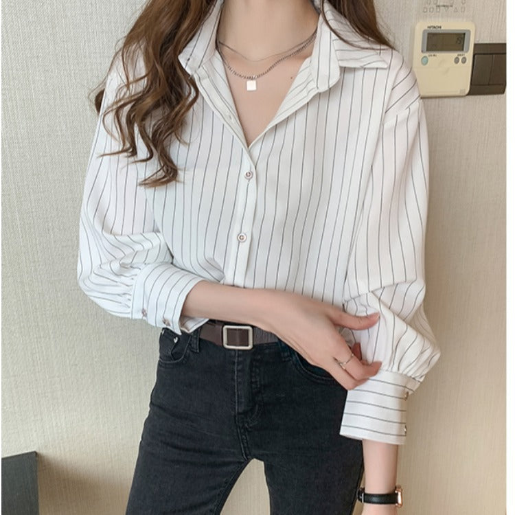 Damen Bluse Streifenmuster Modern Knöpfe Norvielle