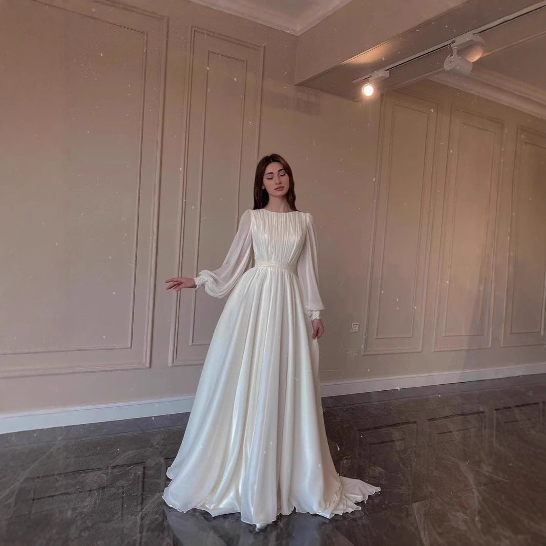 Damen Maxikleid Gerafftes Oberteil Länge Lang Ärmel Norvielle