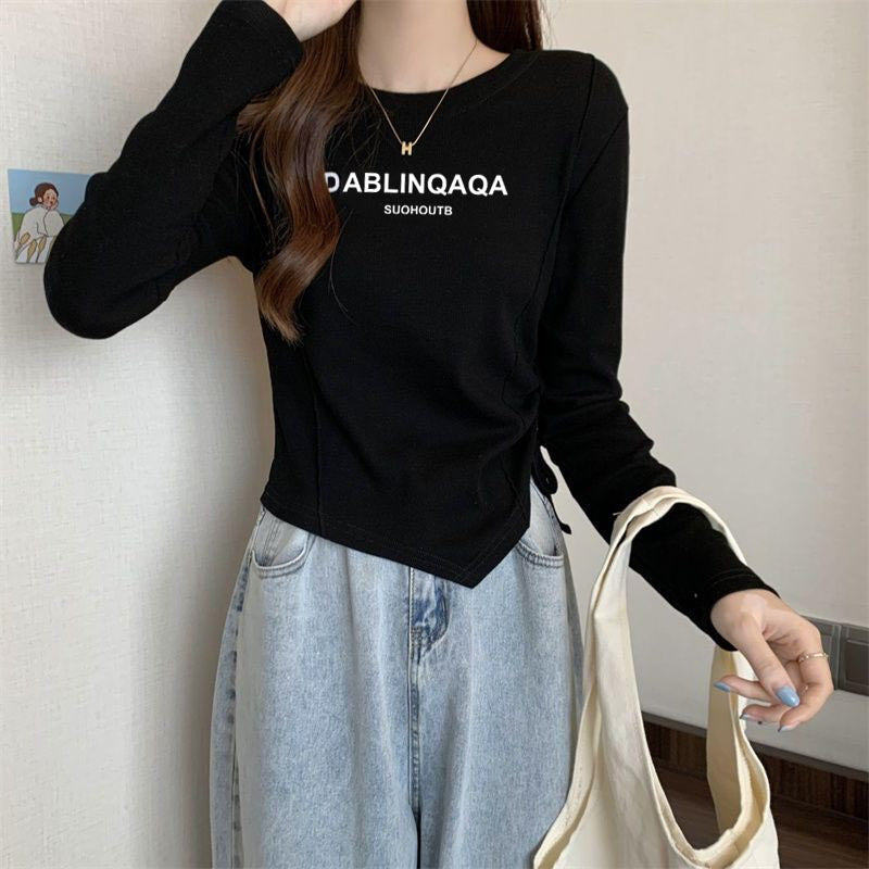Damen Langarmshirt Kreativer Druck Lässig Schwarz - Norvielle