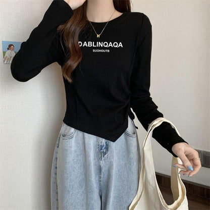 Damen Langarmshirt Kreativer Druck Lässig Schwarz - Norvielle
