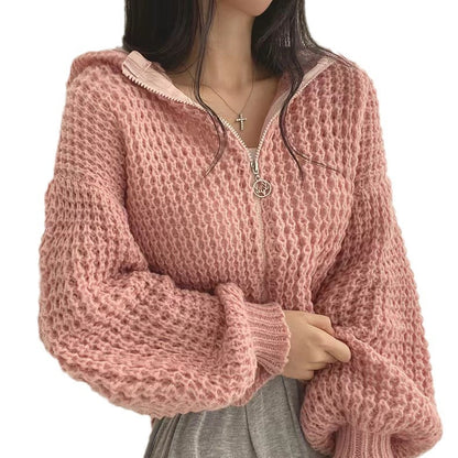 Damen Strickjacke Reißverschluss Locker Passform Norvielle
