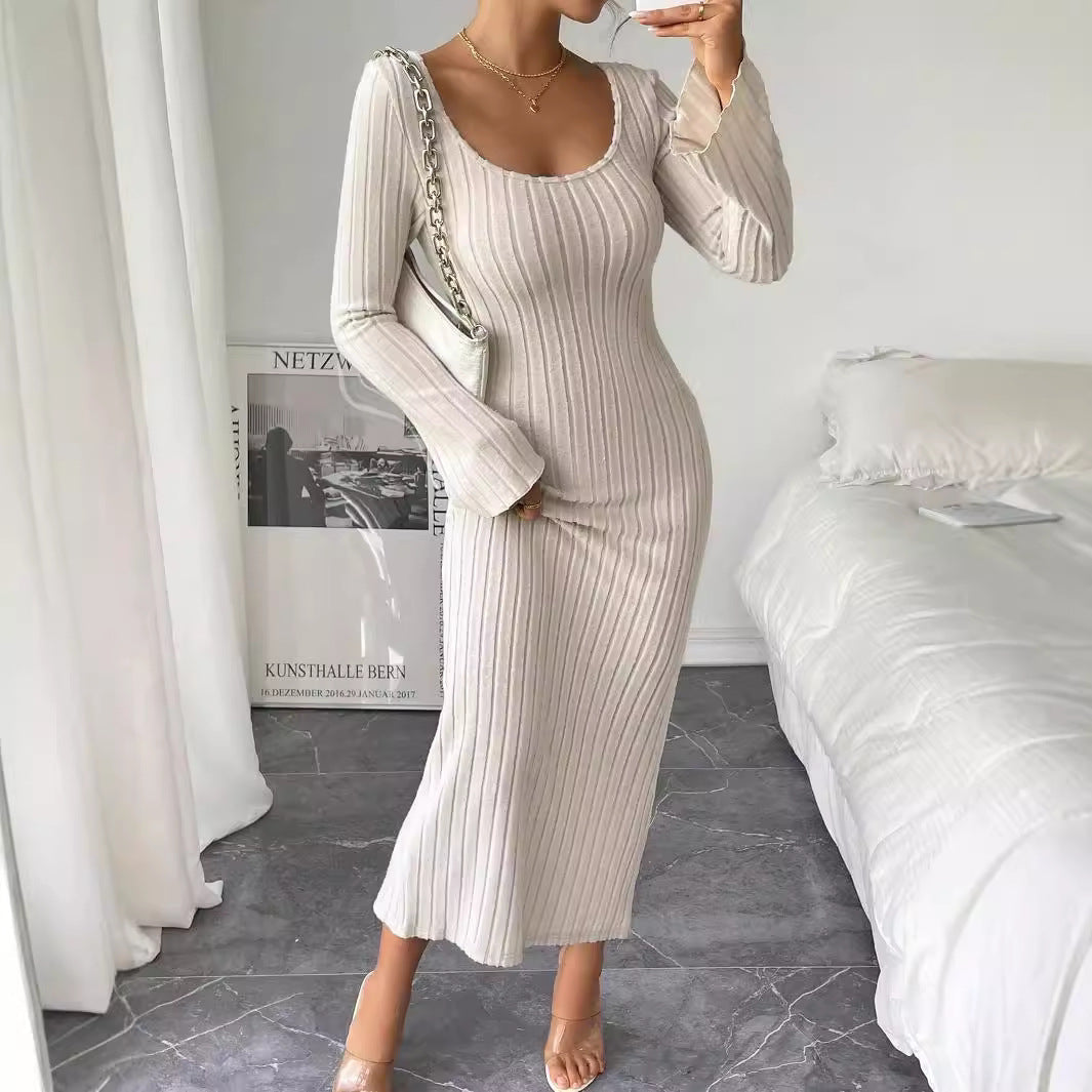 Damen Langarm Strickkleid Rundhalsausschnitt Figurbetonter Schnitt - Norvielle