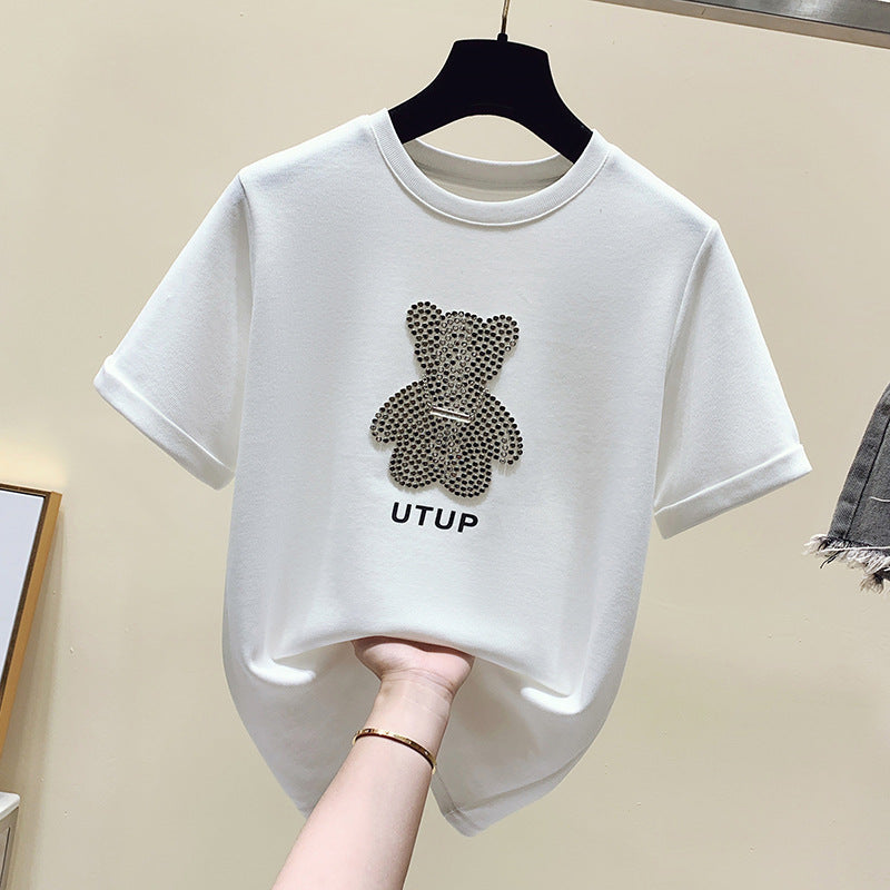 Damen T-Shirt Glitzer Bärenmotiv Lässiger Schnitt Norvielle - Norvielle