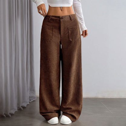 Damen Cordhose Weit Mit Taschen Hoch Bund Schwarz Norvielle - Norvielle