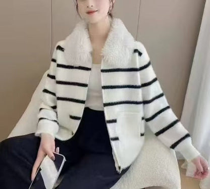 Damen Strickjacke Weich Gefüttert Beige