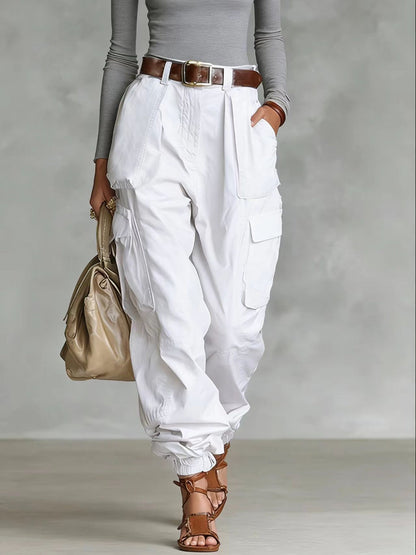 Damen Cargo-Hose Elastischer Bund Praktische Taschen
