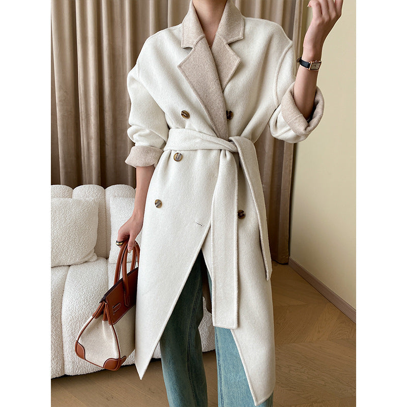 Damen Trenchcoat Doppelter Knopf Moderner Gürtel Schwarz - Norvielle