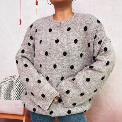 Damen Strickpullover Gemütlich Punktuelles Design Beige