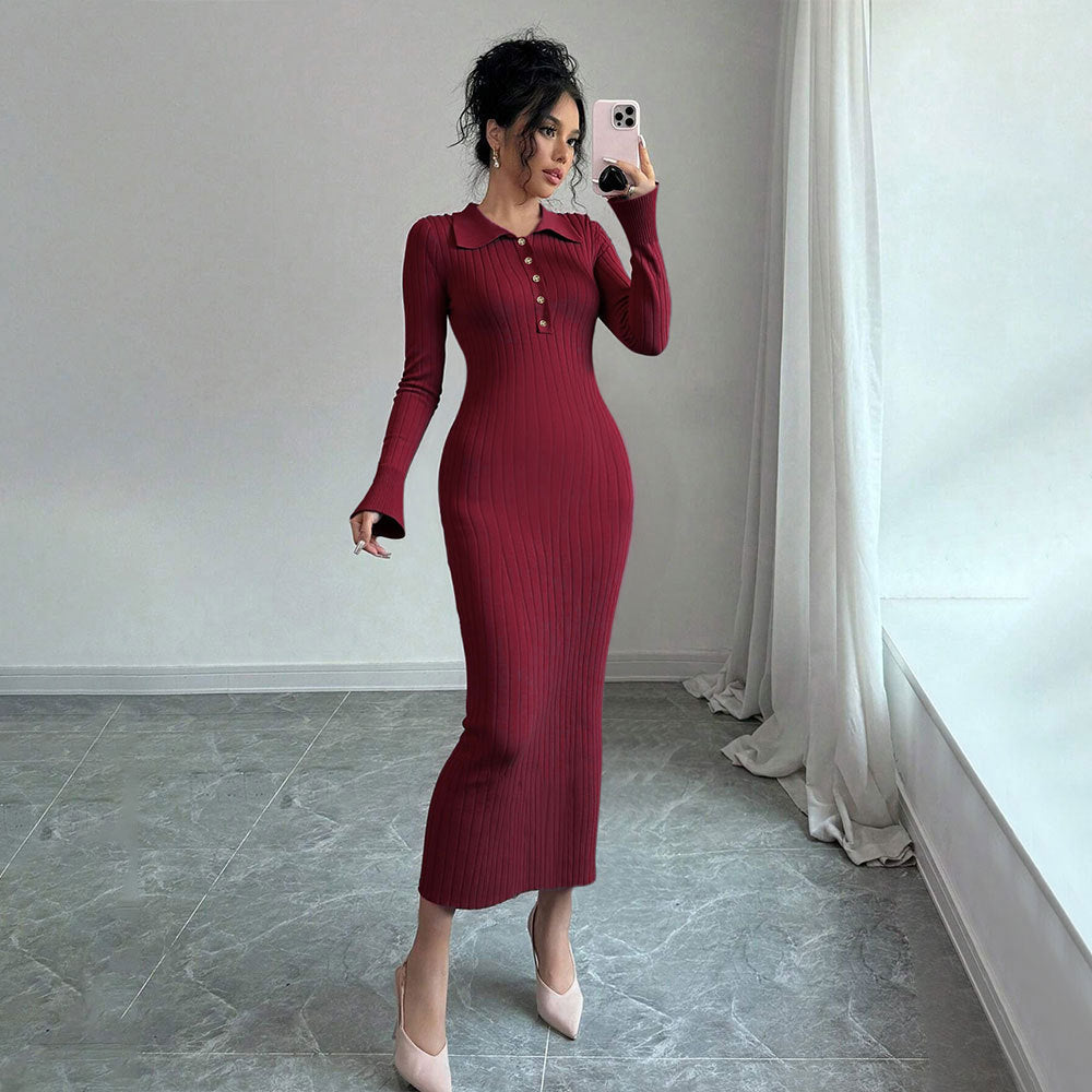 Damen Langarm-Kleid Rippdesign Figurbetonend Schwarz Norvielle - Norvielle