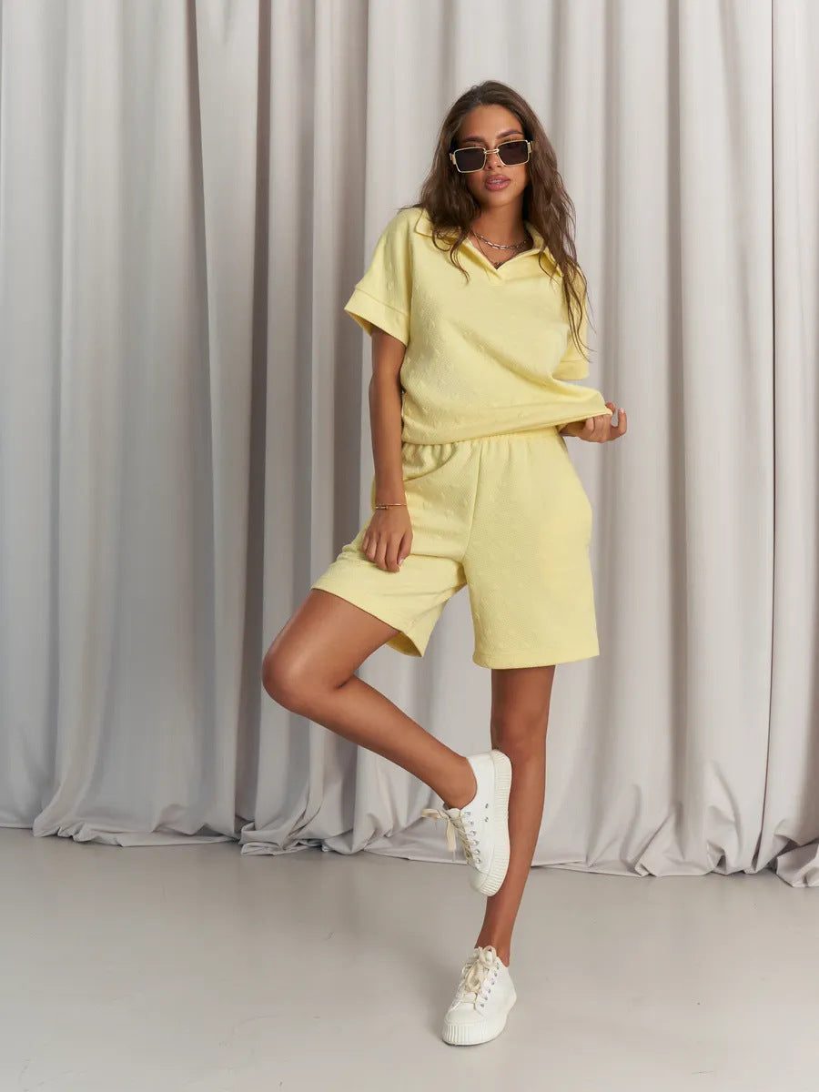 Damen Poloshirt-Shorts-Set Strukturiertes Material