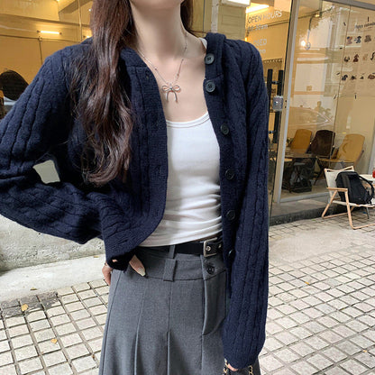 Damen Strickjacke Kapuze Knopf-Detail Norvielle