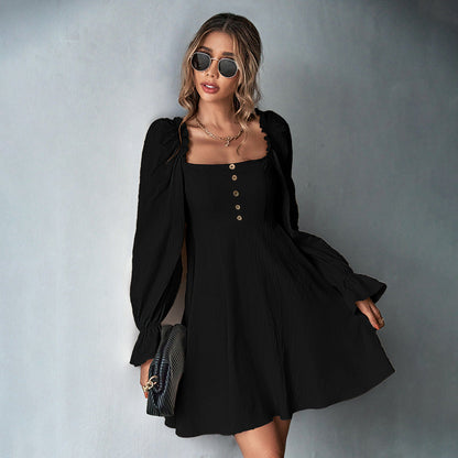 Damen Minikleid Puffärmel Knopfdetails Norvielle