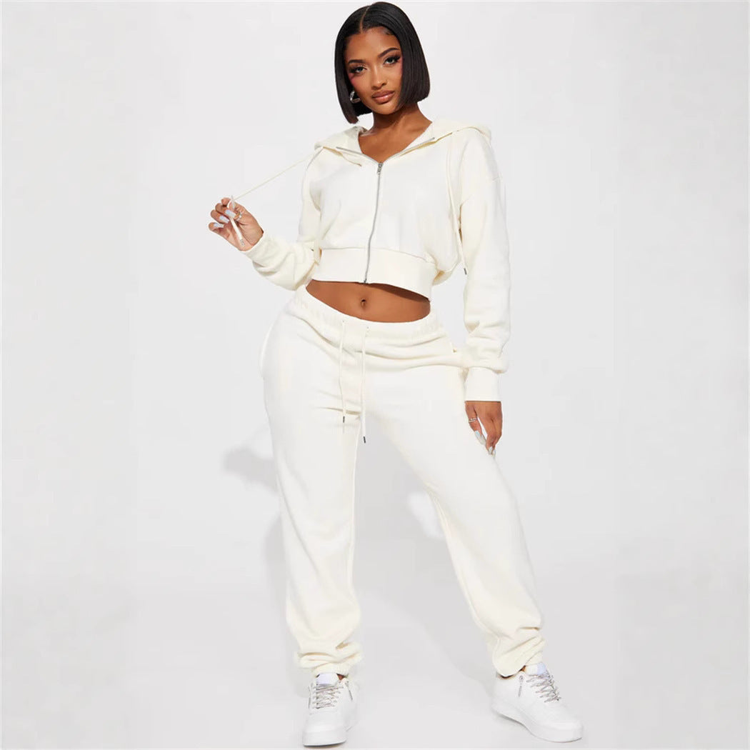 Damen Sweatset Cropped Hoodie Weite Hose Norvielle