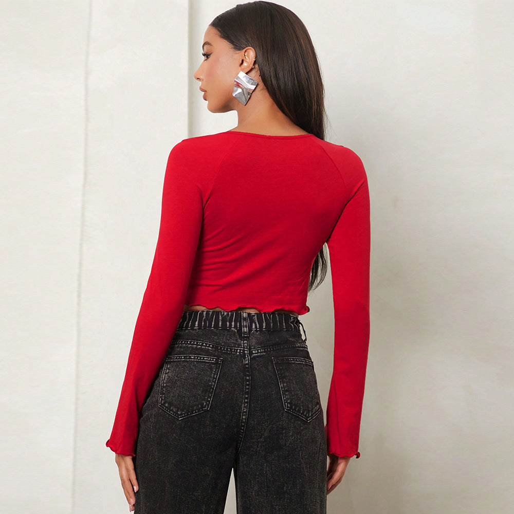 Damen Crop- Langärmlig mit Raffung Norvielle