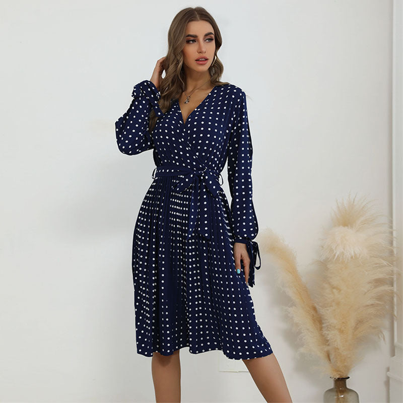 Damen Wickelkleid mit Punkten und Taillengürtel Norvielle