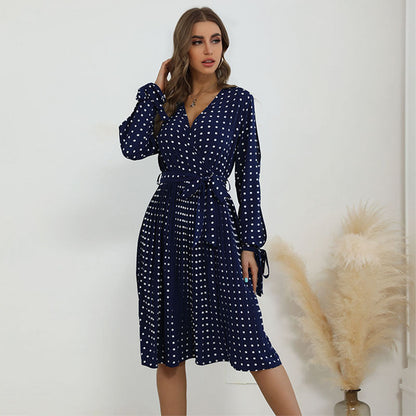 Damen Wickelkleid mit Punkten und Taillengürtel Norvielle
