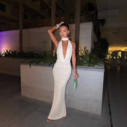 Damen Maxikleid Elegantes Design Tiefes Dekolleté