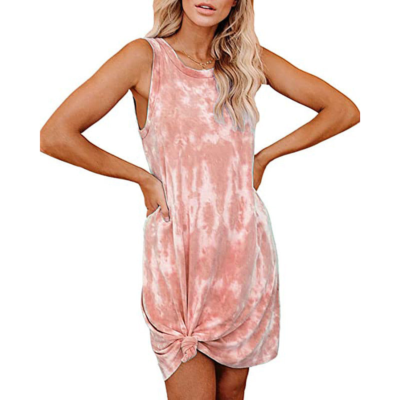 Damen Kurzarm-Kleid mit Knotendetail und tiefem Ausschnitt Norvielle