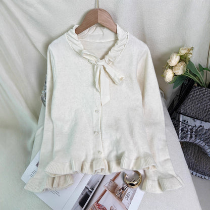 Damen Strickjacke Elegantes Design Rüschen Schleifenkragen Norvielle - Norvielle