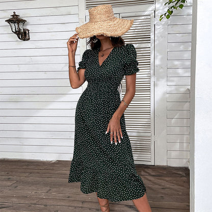 Damen Sommerkleid Polka Dot Rüschendetails Figurbetonter Schnitt