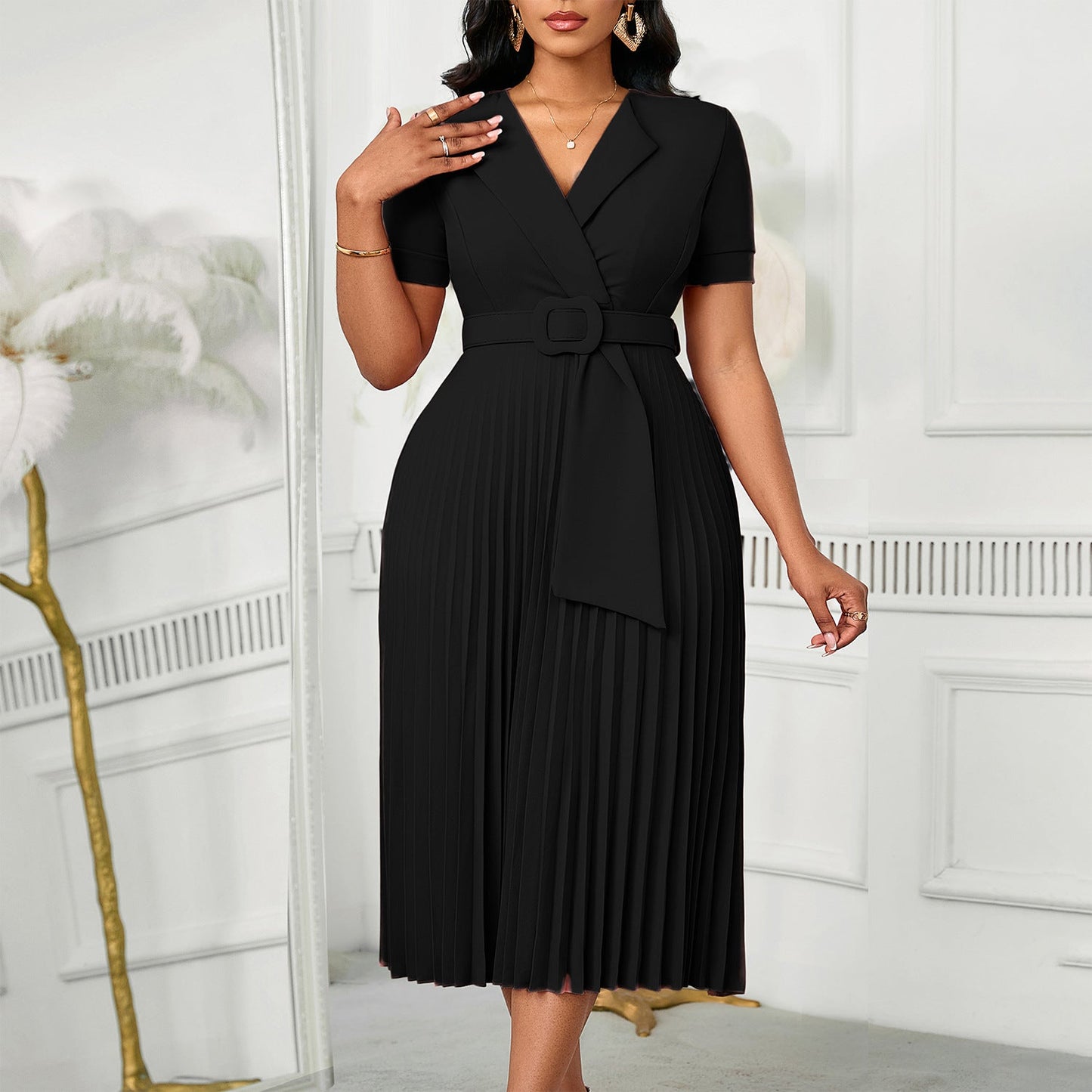 Damen Plissee-Kleid mit Blazer-Oberteil und abnehmbarem Gürtel