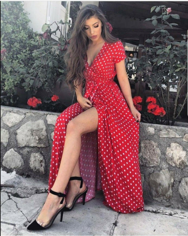 Damen Maxikleid Florales Wickeldesign Elegante Taillierung