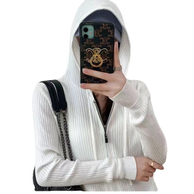 Damen Strickjacke Kapuze Reißverschluss Norvielle