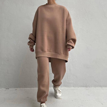 Damen Oversize Loungewear Set Hochkragen Elastisch Beige