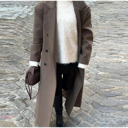 Damen Doppelreiher Wollmantel Elegantes Design