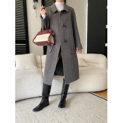 Damen Wollmantel Elegantes Design Mit Taschen Knöpfe