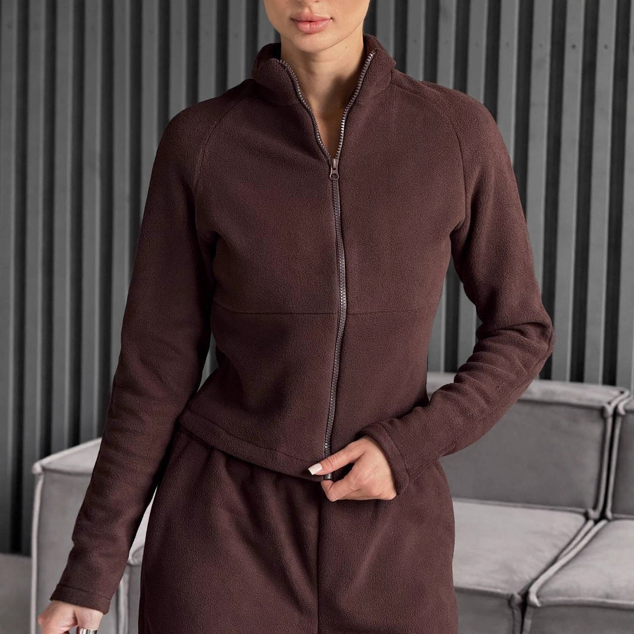 Damen Fleece-Jogginganzug Hochkragen Praktische Taschen Norvielle