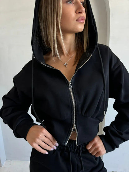 Damen Sport Set Cropped Hoodie und Jogginghose Norvielle