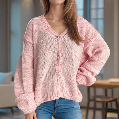Damen Strickjacke V-Ausschnitt Elegante Knöpfe Beige - Norvielle