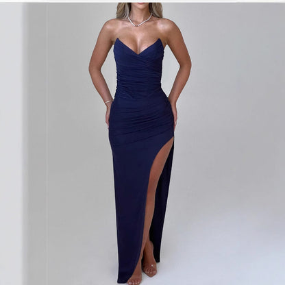 Damen Maxikleid Schmal Schnitt Schlitzdesign