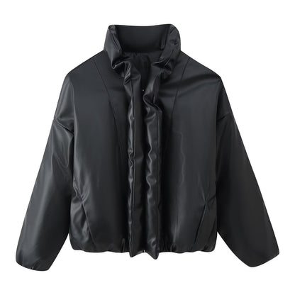 Damen Cropped Jacke Voluminöser Stehkragen Norvielle