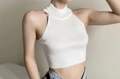 Damen Crop- Rippstruktur Hochkragen Norvielle