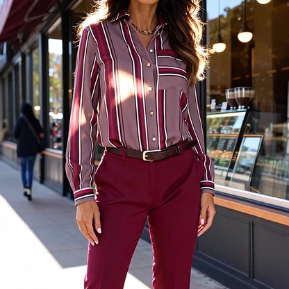 Damen Bluse feine Streifen klassischer Kragen Norvielle