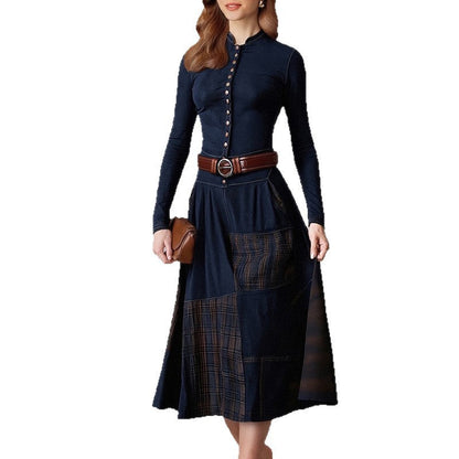 Damen Midi-Kleid mit Knöpfen Kontrastdetails Norvielle