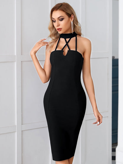 Damen Midi-Kleid Figurbetont Choker-Optik Norvielle