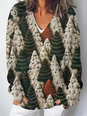 Damen Strickpullover Landschaftsmuster