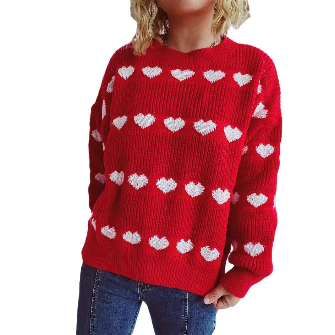 Damen Pullover Romantisches Herzmuster Weich Norvielle