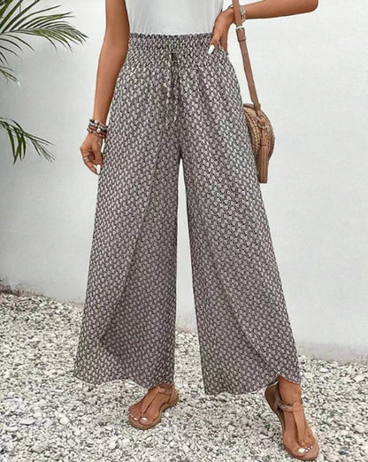 Damen Weite Hochbundhose Elastisch Grafisches Muster