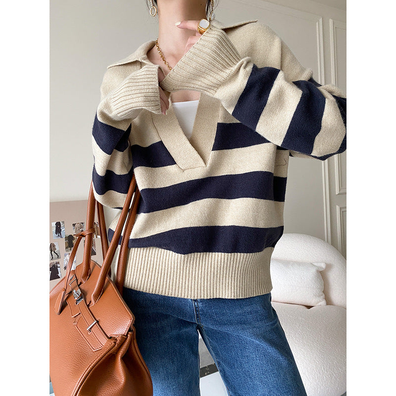 Damen Strickpullover V-Ausschnitt Asymmetrisches Muster Norvielle